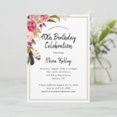 Boho bloemen en veren rustieke 40e verjaardag kaart (Staand voorkant)