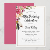 Boho bloemen en veren rustieke 40e verjaardag kaart (Voorkant / Achterkant)