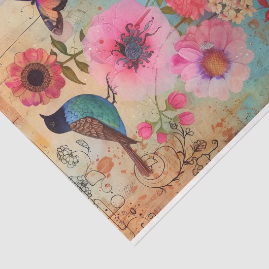 BOHO BLOEMEN EN VOGEL DECOUPAGE TISSUEPAPIER (Detail)
