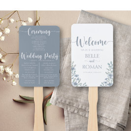 Boho Bloemen Eucalyptus Blauw Huwelijksprogramma Handwaaier