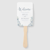 Boho Bloemen Eucalyptus Blauw Huwelijksprogramma Handwaaier (Voorkant)