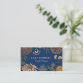 Boho Bloemen Evenementenplanner Navy Blue Visitekaartje (Staand voorkant)