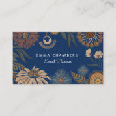 Boho Bloemen Evenementenplanner Navy Blue Visitekaartje (Voorkant)