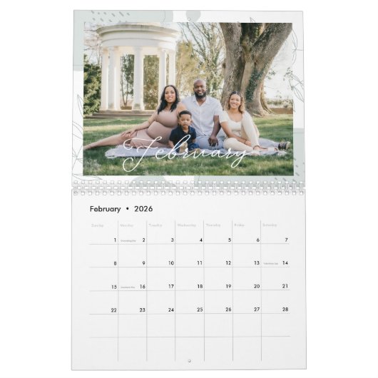 Boho Bloemen Familie Herinneringen Foto Keepsake Kalender (Feb 2026)