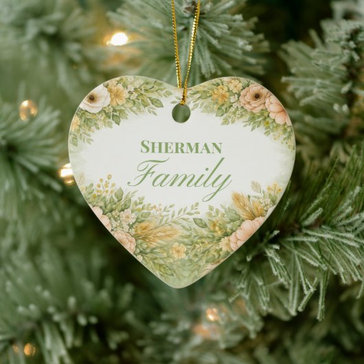 Boho Bloemen Familienaam Keramisch Ornament (Boom)