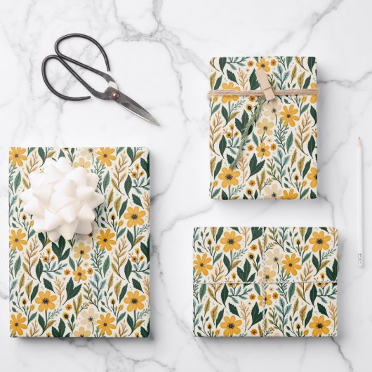 Boho Bloemen Fantasie Inpakpapier Vel (Voorkant)