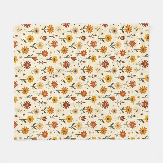 Boho Bloemen Fleece Deken (Voorkant (Horizontaal))