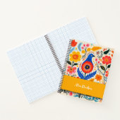 Boho Bloemen Folk Blauwe Vogel | jouw naam Notitieboek (Binnen)
