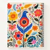 Boho Bloemen Folk Blauwe Vogel | jouw naam Notitieboek (Achterkant)