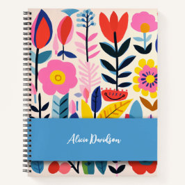 Boho Bloemen Folk Stijl Meerkleurig | jouw naam Notitieboek