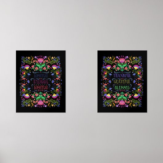 Boho Bloemen Folkart Home Sweet Home Gezegend Muurkunst Sets (Voorkant)