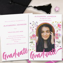Boho Bloemen Foto Boog Roze Lettertype Afstudeerfe