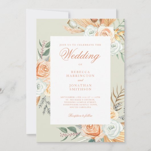  Boho Bloemen Foto Bruiloft Kaart (Voorkant)