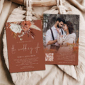 Boho Bloemen Foto QR Code Terracotta Bruiloft Kaart