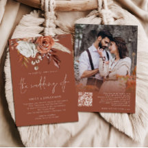 Boho Bloemen Foto QR Code Terracotta Bruiloft