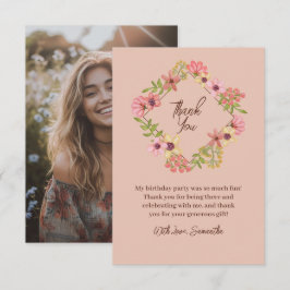 Boho Bloemen Foto Zoet 16 Zestien Botanisch Roze Bedankkaart