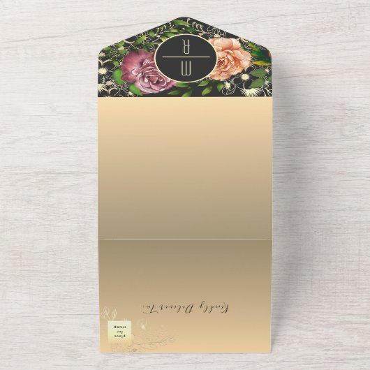 Boho Bloemen Foto Zwart Huwelijk All In One Uitnodiging (Buitenkant)