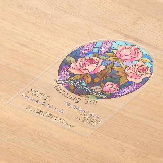 Boho bloemen gebrandschilderd glas imitatie verjaa acryl uitnodigingen (Laagn)