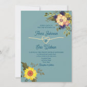 Boho Bloemen Geel Roze en Blauw Huwelijk Kaart (Voorkant)