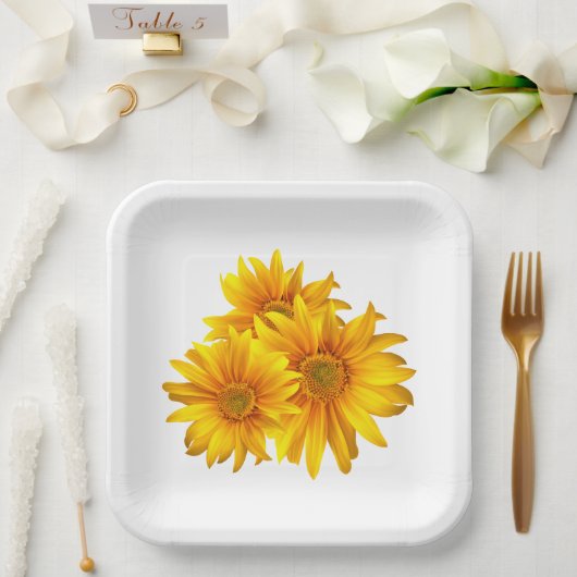 Boho Bloemen Gele Bloemen Land Bloemen Bruiloft Papieren Bordje (Huwelijk)