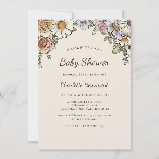 Boho  Bloemen Genderneutraal Baby shower Kaart (Voorkant)