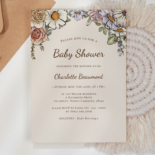 Boho  Bloemen Genderneutraal Baby shower Kaart