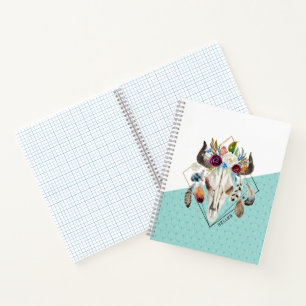 Boho bloemen geometrische stier schedel notitieboek