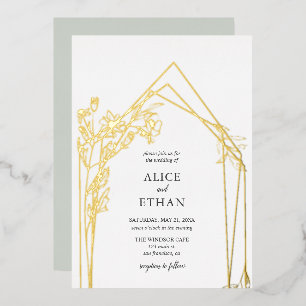 Boho Bloemen Geometrische Trouwdag Folie Uitnodiging