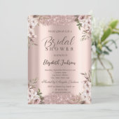 Boho Bloemen Glanzend Frame Roze Goud Bruiloft Kaart (Staand voorkant)