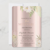 Boho Bloemen Glitter Drips Roze Goud Bat Mitzvah   Kaart (Voorkant)