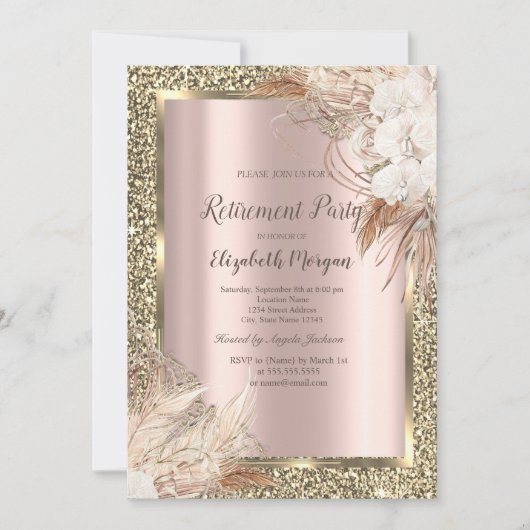 Boho Bloemen,Glitter,Roze Goud Pensioen Kaart (Voorkant)