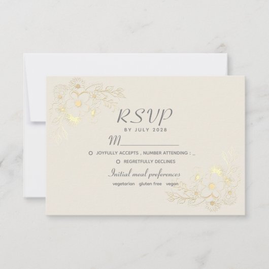 Boho Bloemen Goud Bruiloft RSVP Kaart (Voorkant)