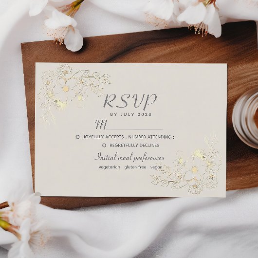 Boho Bloemen Goud Bruiloft RSVP Kaart