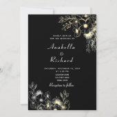 Boho Bloemen Goud Zwart-Wit Bruiloft Kaart (Voorkant)