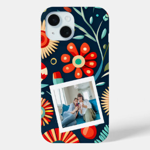 Boho Bloemen Groen Rood Gepersonaliseerde Foto iPhone 15 Case