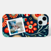 Boho Bloemen Groen Rood Gepersonaliseerde Foto Case-Mate iPhone Case (Achterkant (horizontaal))