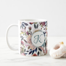 Boho Bloemen Groen Roze Monogram