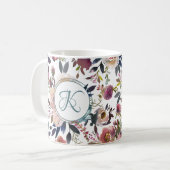 Boho Bloemen Groen Roze Monogram Koffiemok (Voorkant links)
