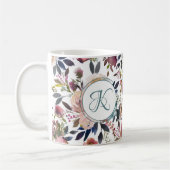 Boho Bloemen Groen Roze Monogram Koffiemok (Links)