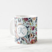 Boho Bloemen Groen Roze Monogram Koffiemok (Voorkant links)