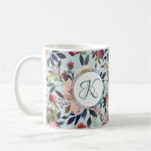 Boho Bloemen Groen Roze Monogram Koffiemok (Links)