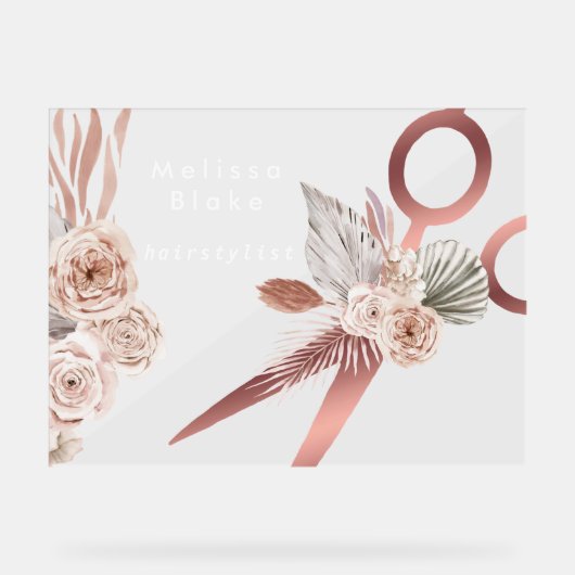 Boho Bloemen haarstylist Acryl Bord (Voorkant)