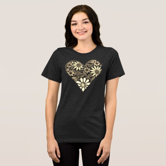 Boho Bloemen Hart Illustratie Tri-Blend Shirt (Voorkant volledig)
