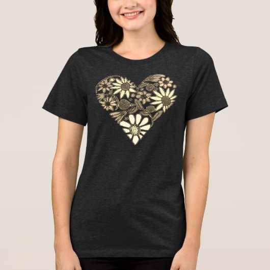 Boho Bloemen Hart Illustratie Tri-Blend Shirt (Voorkant)