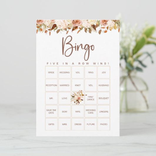 Boho Bloemen Herfst Bruidsdouche Bingo Spelkaart Kaart (Staand voorkant)