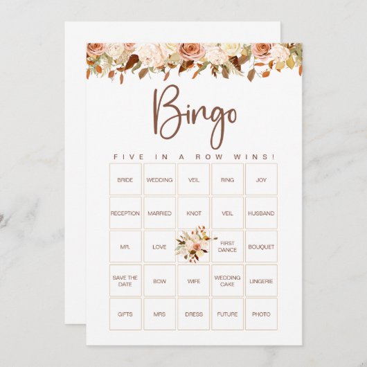 Boho Bloemen Herfst Bruidsdouche Bingo Spelkaart Kaart (Voorkant / Achterkant)