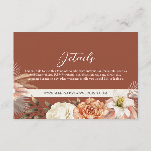 Boho Bloemen Herfst Bruiloft Informatiekaartje (Voorkant)