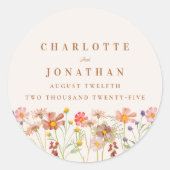 Boho Bloemen Herfst Bruiloft Ronde Sticker (Voorkant)