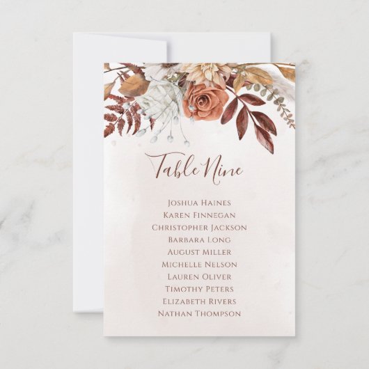 Boho Bloemen Herfst Bruiloft Zitkaart Tafelplan (Achterkant)