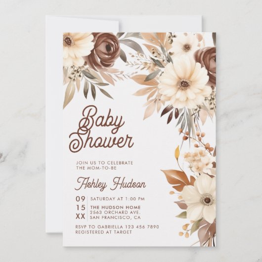 Boho Bloemen Herfst in Liefde Baby shower Kaart (Voorkant)